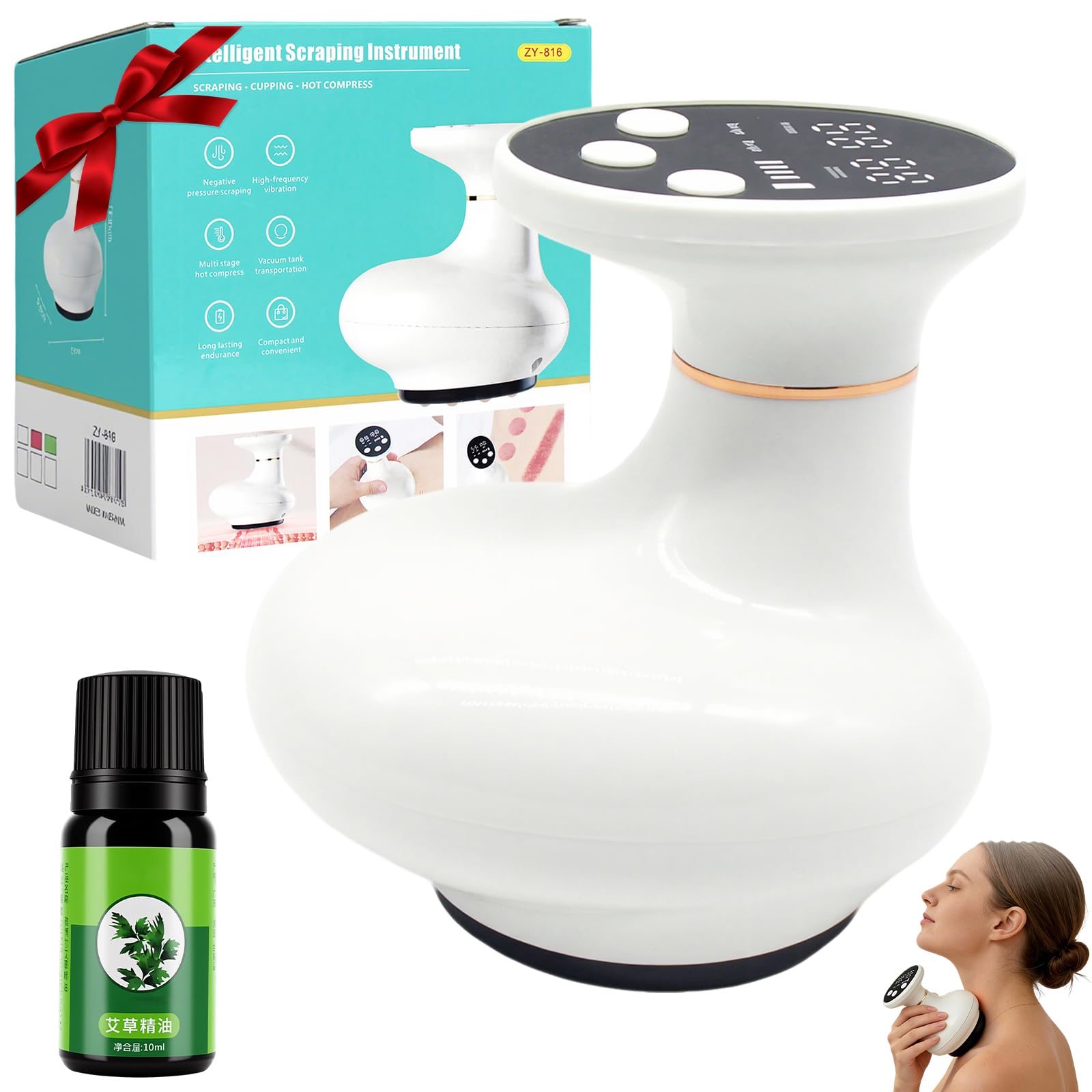 MAOYING Masaje 4 en 1 para combatir la celulitis - dispositivo eléctrico con vacÃo y guasha, piel más firme y mejor circulación, masaje profundo con calor, para uso en todo el cuerpo en casa (blanco)