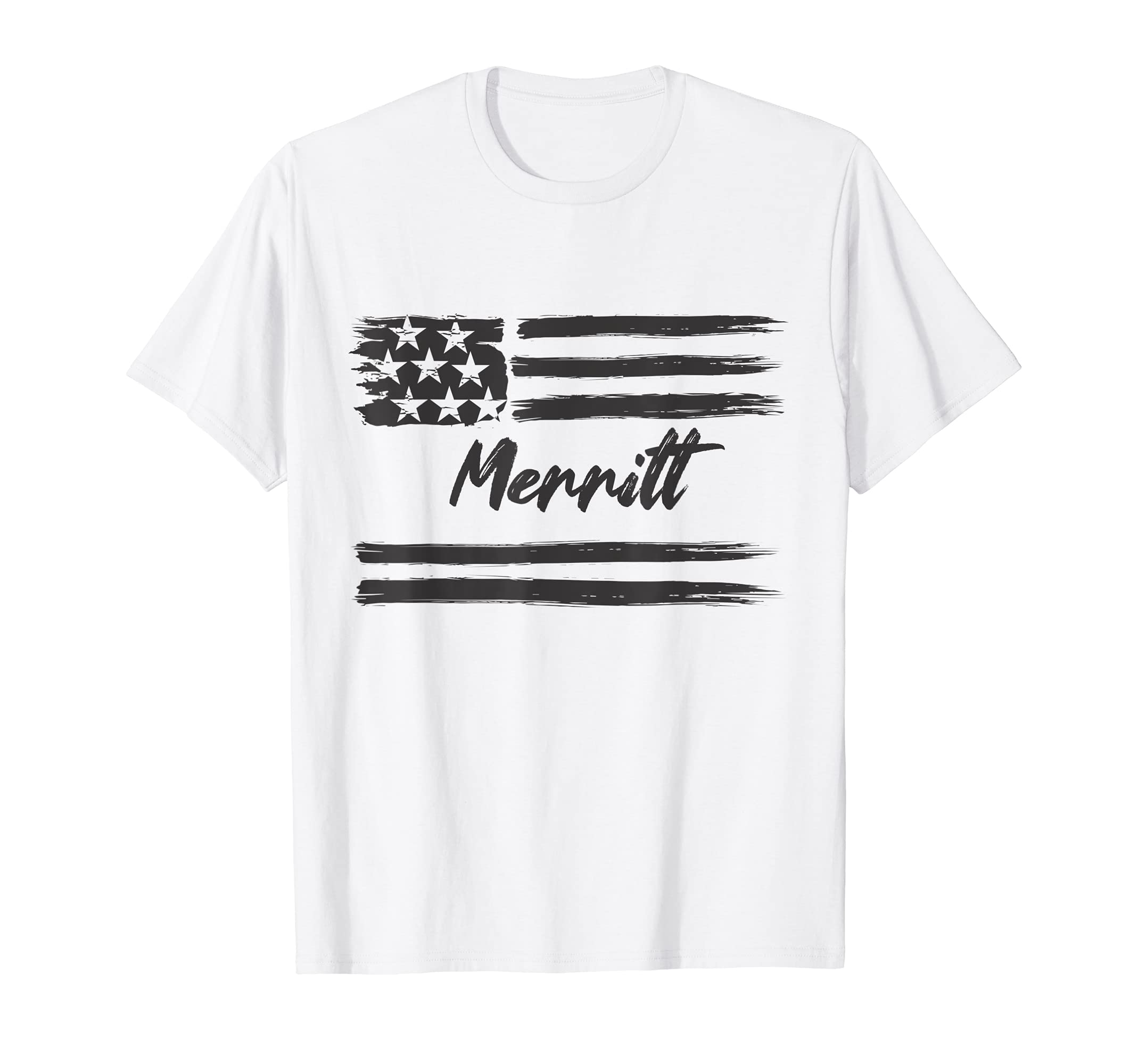 Merritt - Personalized Name, Stars and Stripes, USA Flag T-Shirt, White