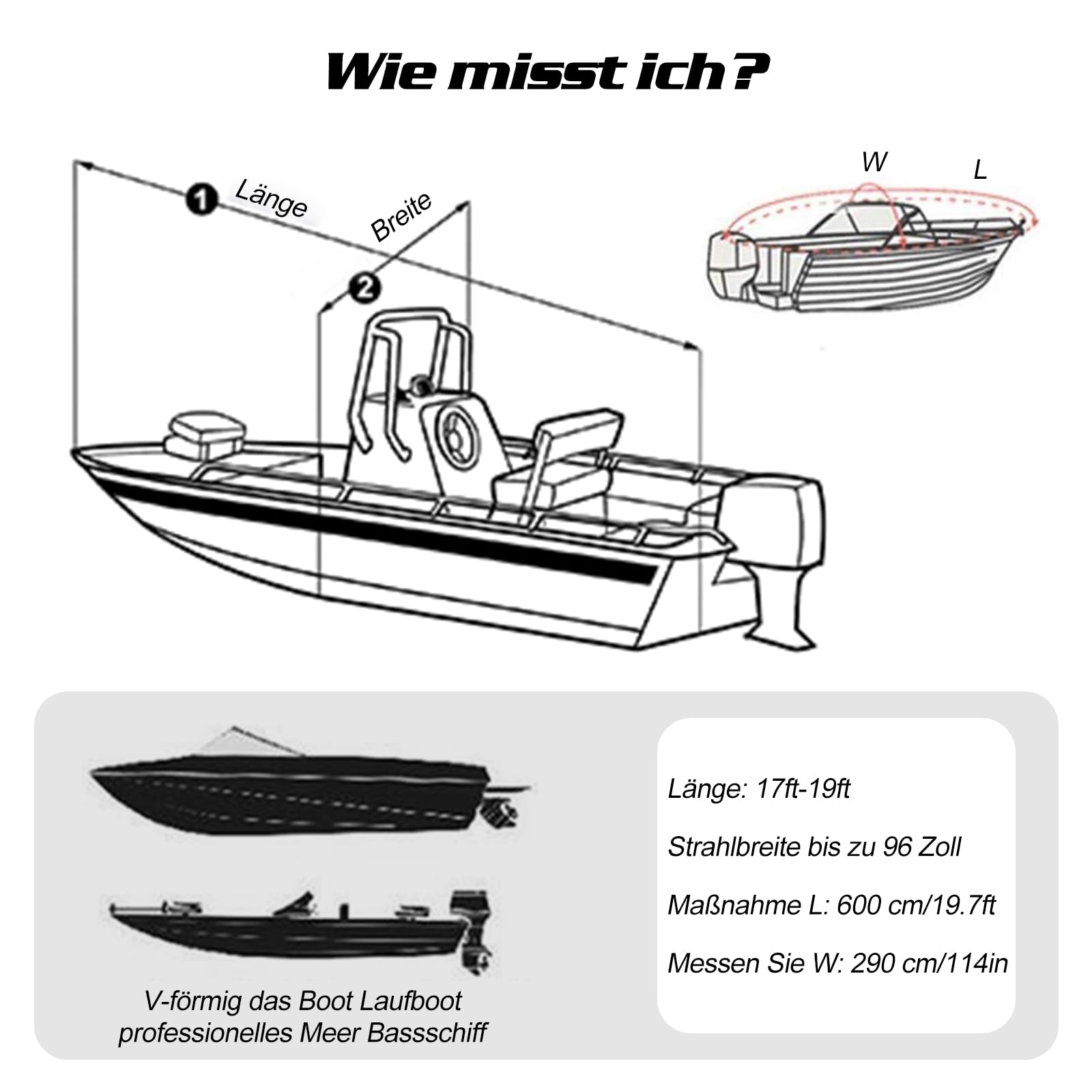Ergocar wasserdichte Bootsabdeckung 420D 6 Meter * 2,9 Meter Canvas Kajakabdeckung V-Förmiger Staubdicht Uv-Schutz Mit Aufbewahrungsbeuteln Für Boote 17-19 Fuß