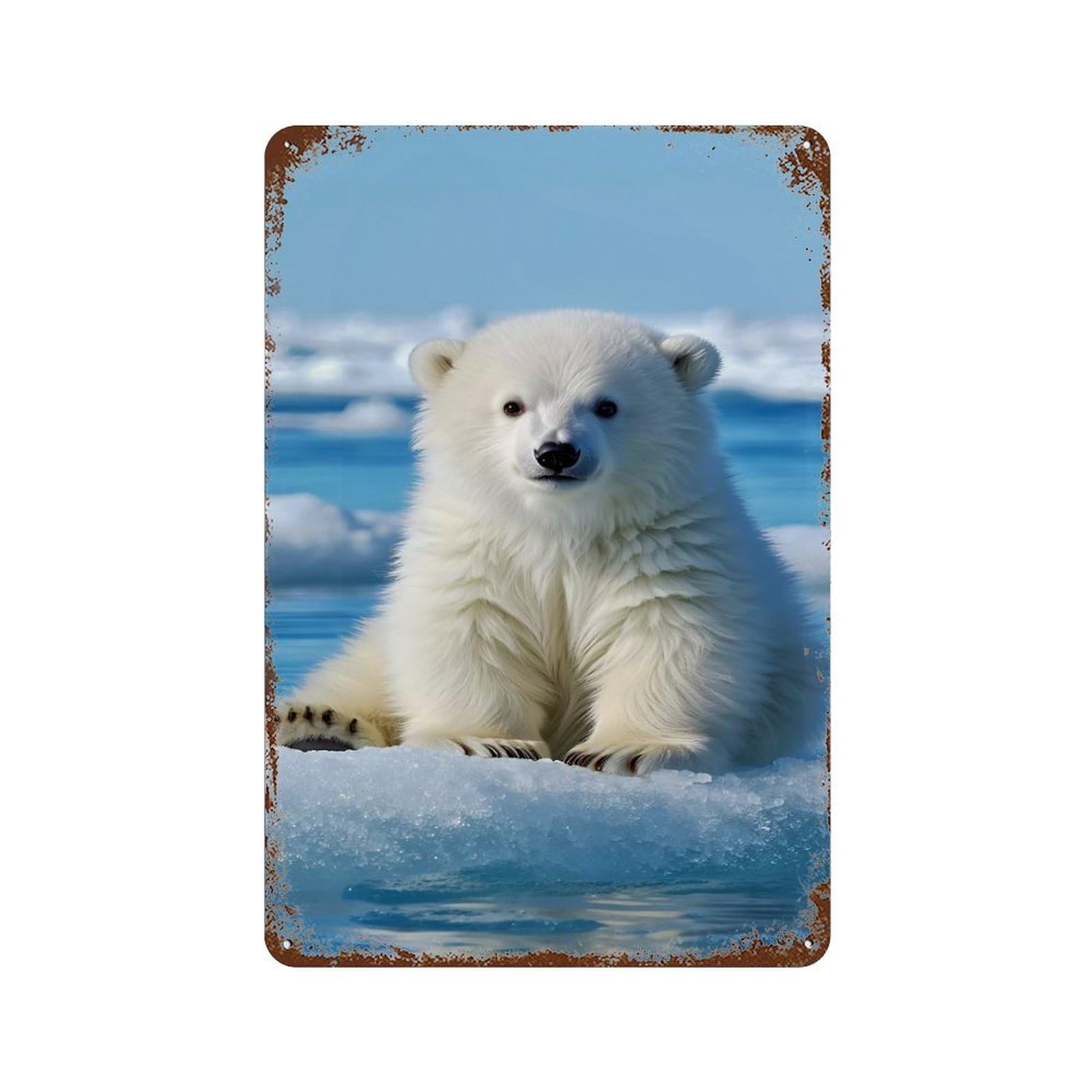 Polar Bear Cub on Ice Floe Vintage Metal Tin Sign 11.8"x7.9", Farmhouse Wall Decor for Garage, Bar And Workshop Decor