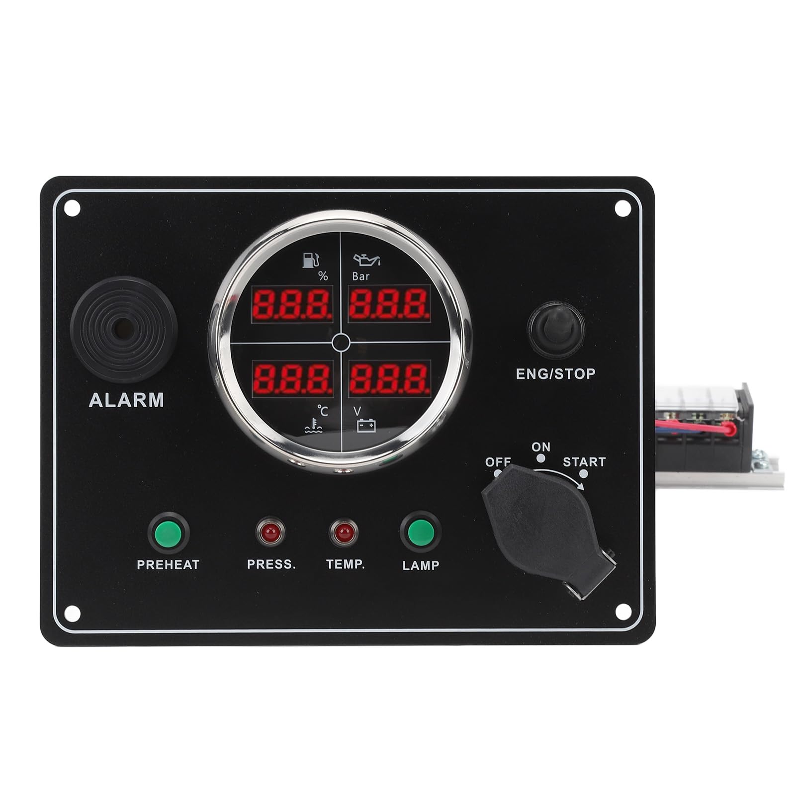 Boat Gauges Set, Marine Switch Panel with Keys Metal Plastic Digital Gauge Cluster Set for Yachts Speedboats (Black)
