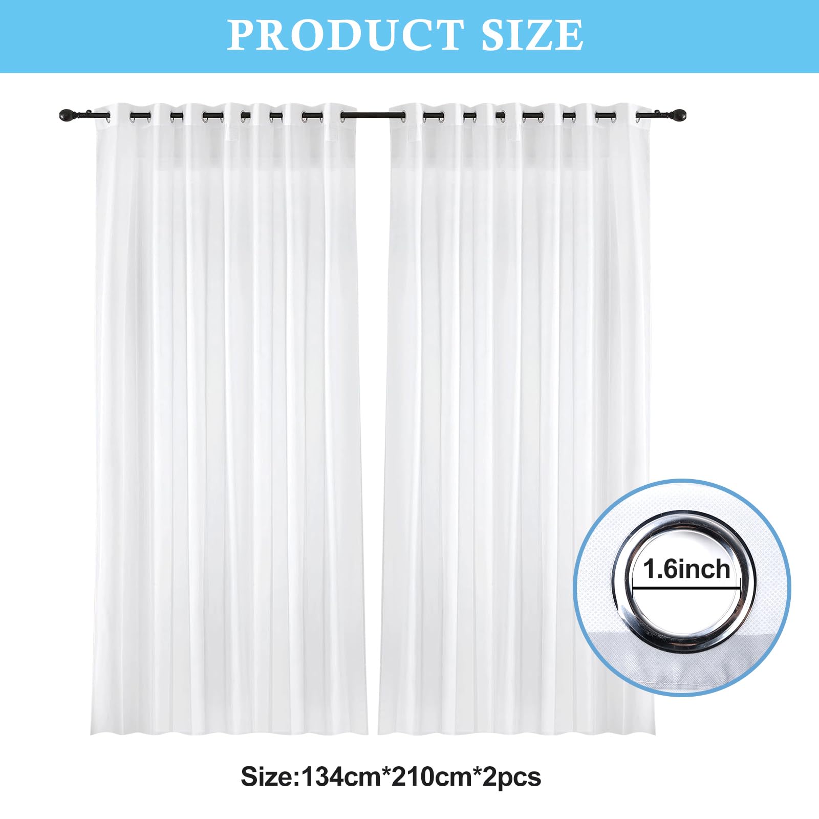2pcs Rideaux d'extérieur, Rideau D'extérieur, Rideau Extérieur Imperméable Voilage Résistant Aux Intempéries pour Balcon, Terrasse, Porche, Pergola, Belvédère(134 * 210cm, Blanc)