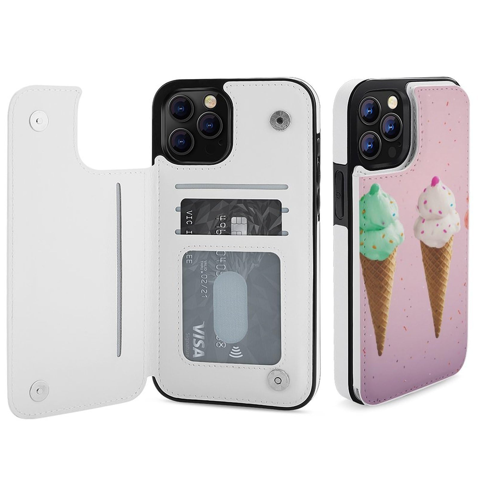 Fundas tipo cartera para iPhone 12 Pro Max, con estampado de conos de helado, funda de piel con ranuras para tarjetas