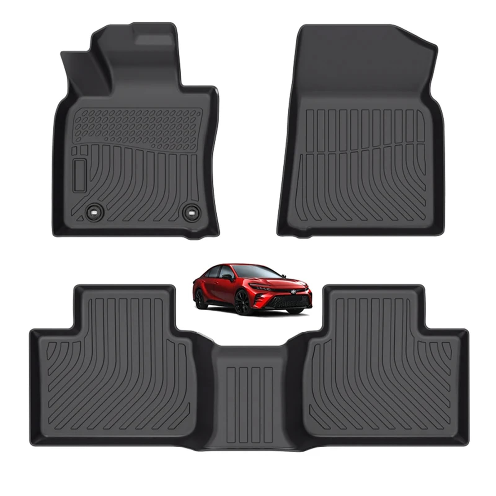 TPE Car Foot Mats Rubber Trunk Thermoformed Deep Dish Matting for Toyota Camry 2025 Carpet Floor Grey — view 2