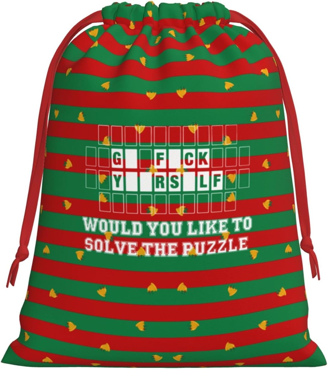 Hilarious Fortune Wheel Go Fuck Yourself Graphic Christmas Gift Bags, Santa Wrapping Bags, Xmas Presents Bag With Drawstring, Holiday Party Favors Birthday & Christmas Gift (Large Medium Small)