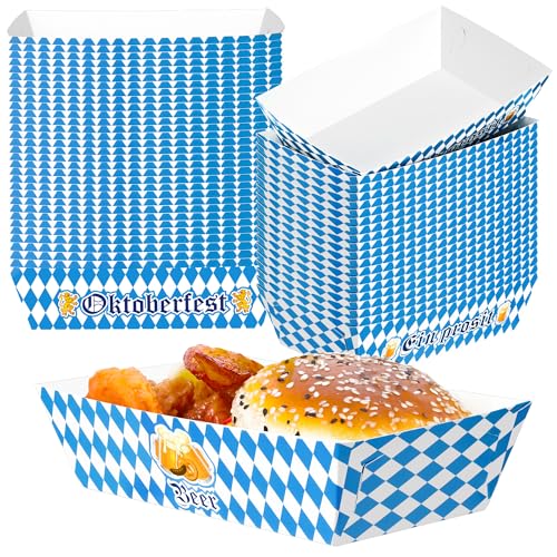 50 PCS Oktoberfest Paper Food Tray, Blue White Oktoberfest Party