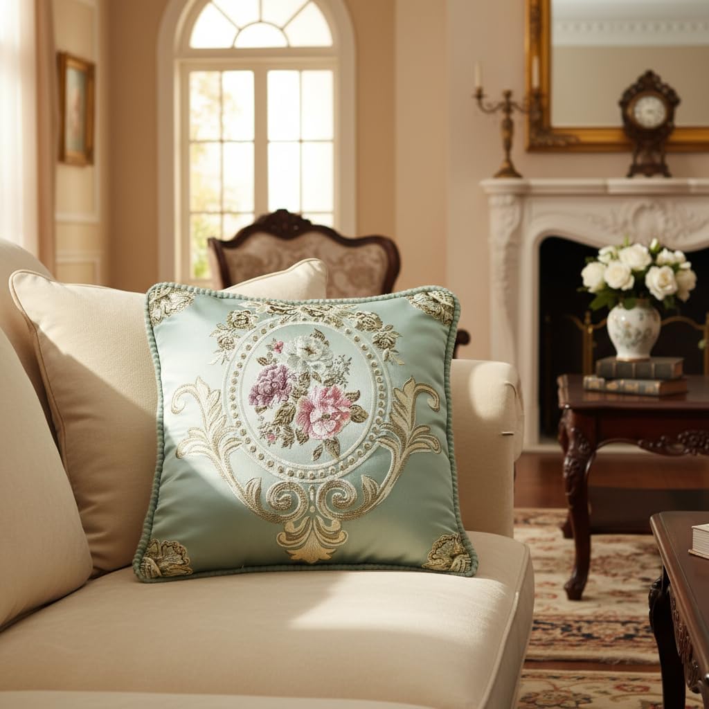 Modern Embroidered Floral Pillow Covers 18.8x18.8 Set of 2 - Decorative Soft Polyester Cushion Case with Hidden Zipper - Chic Blue Throw Pillow Covers for Sofa, Bedroom, Living Room Decor