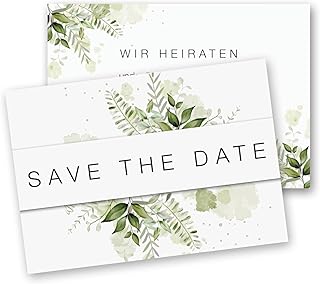 younikat 15 Postkarten Save the Date I DIN A6 I Blume I Set Hochzeit Wedding Einladungs-Karten I grün-weiß elegant Countdown verspielt I dv1279