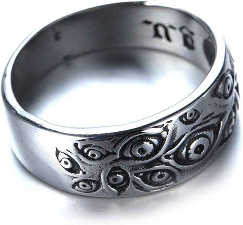 Miniatura 4 de Anillo de acero inoxidable para hombre, diseño de ojo de Dios, anillo giratorio para todo lo que ve, negro, plata, joyería vintage, tamaño 5 a 14