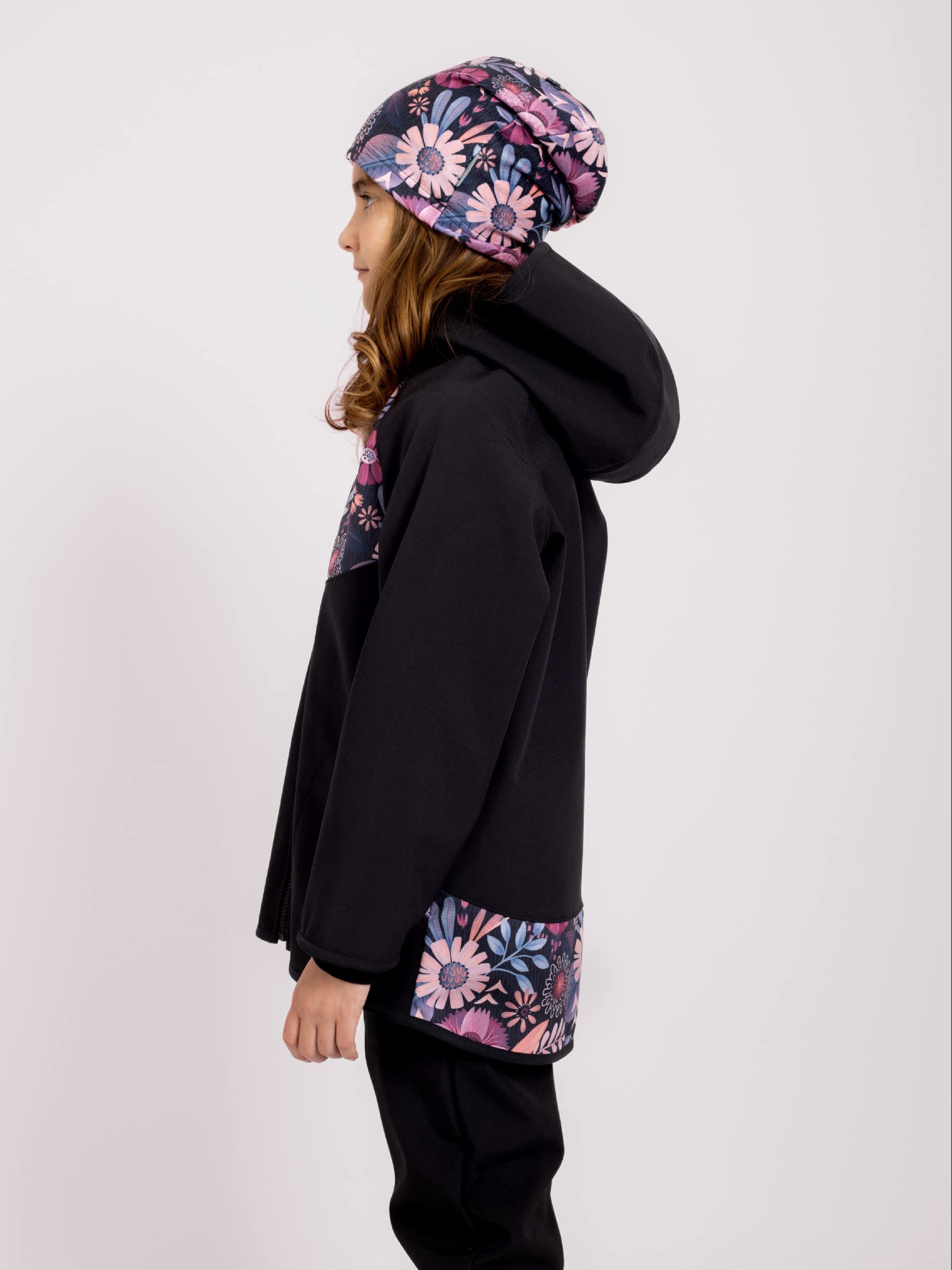 Chaqueta Softshell para niños con forro polar, diseño de flores mágicas, color negro