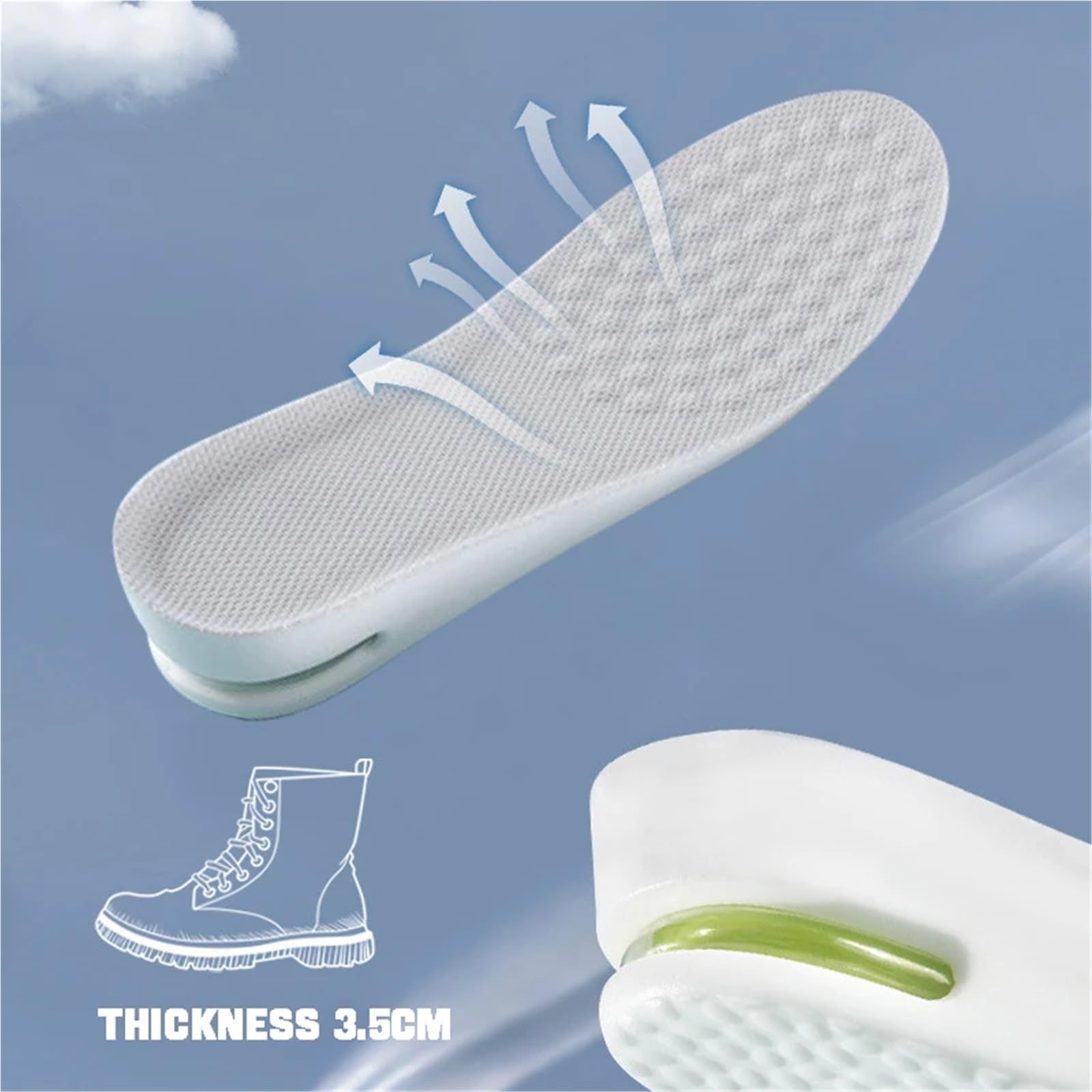 Plantillas Altura Hombre 1 par de plantillas ortopédicas for aumentar la altura los pies, deportivas aire(3.5cm-Gray,EU39-40)