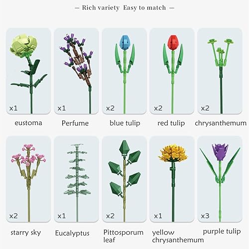 Miniatura 4 de Decoración del hogar, ramo de flores, juego de construcción de flores artificiales, juego de exhibición coleccionable para decoración del hogar,