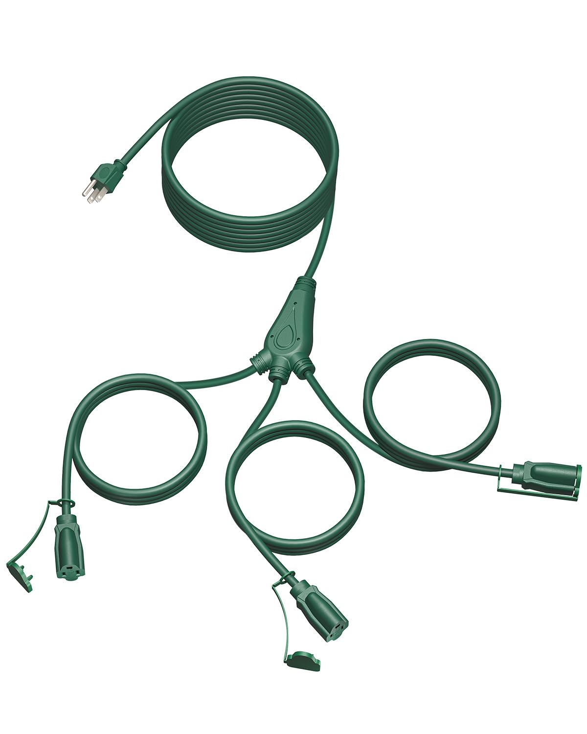 28Ft Outdoor Extension Cord, 1 to 3 Splitter Heavy Duty Weatherproof Power Cord, 16/3 SJTW, 3 Grounded Outlets Flat Plug for Patio, Garden Displays, Lights, Green ﻿