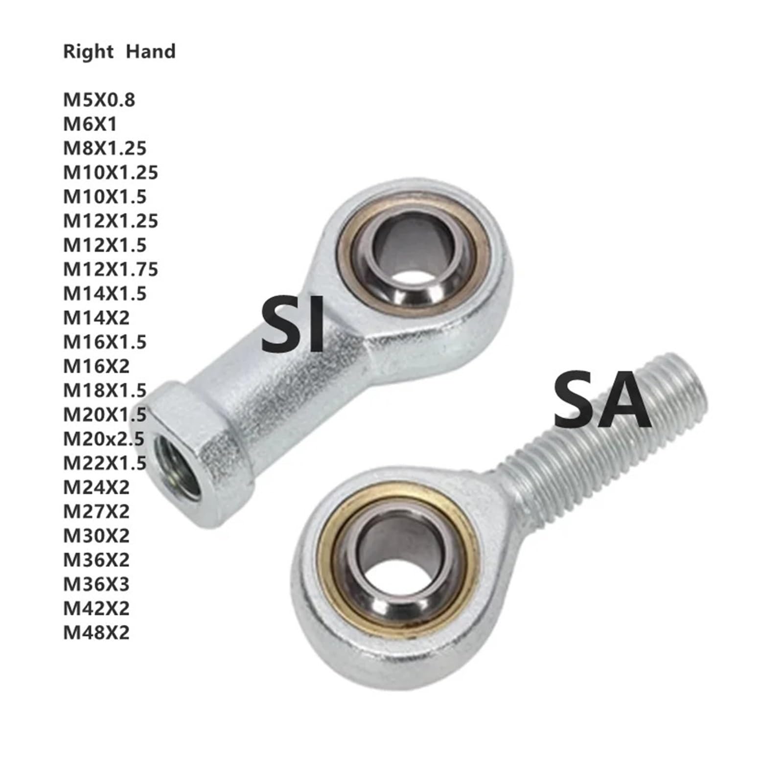 1 Piece Right Hand SI5 6 8 10 16 20 30 40TK Rod end Joint Bearing Universal Joint Ball Head fisheye Joint Internal Teeth(SA Right Hand,M18X1.5)
