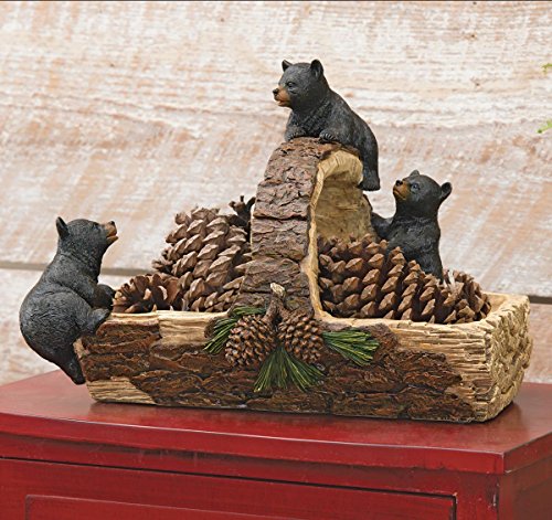 Black Forest Décor Black Bear & Log Basket – Hand-Painted Polyresin Basket with Pinecone Accents, 13.5