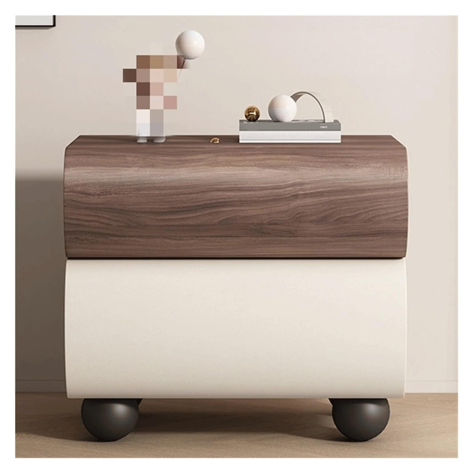 SXZenSpace Cute Nightstands Solid Wood Bedside Table Creative 360° Rotating Cabinet for Bedroom End with Drawers Side Table(Brown,50cm/19.7in)
