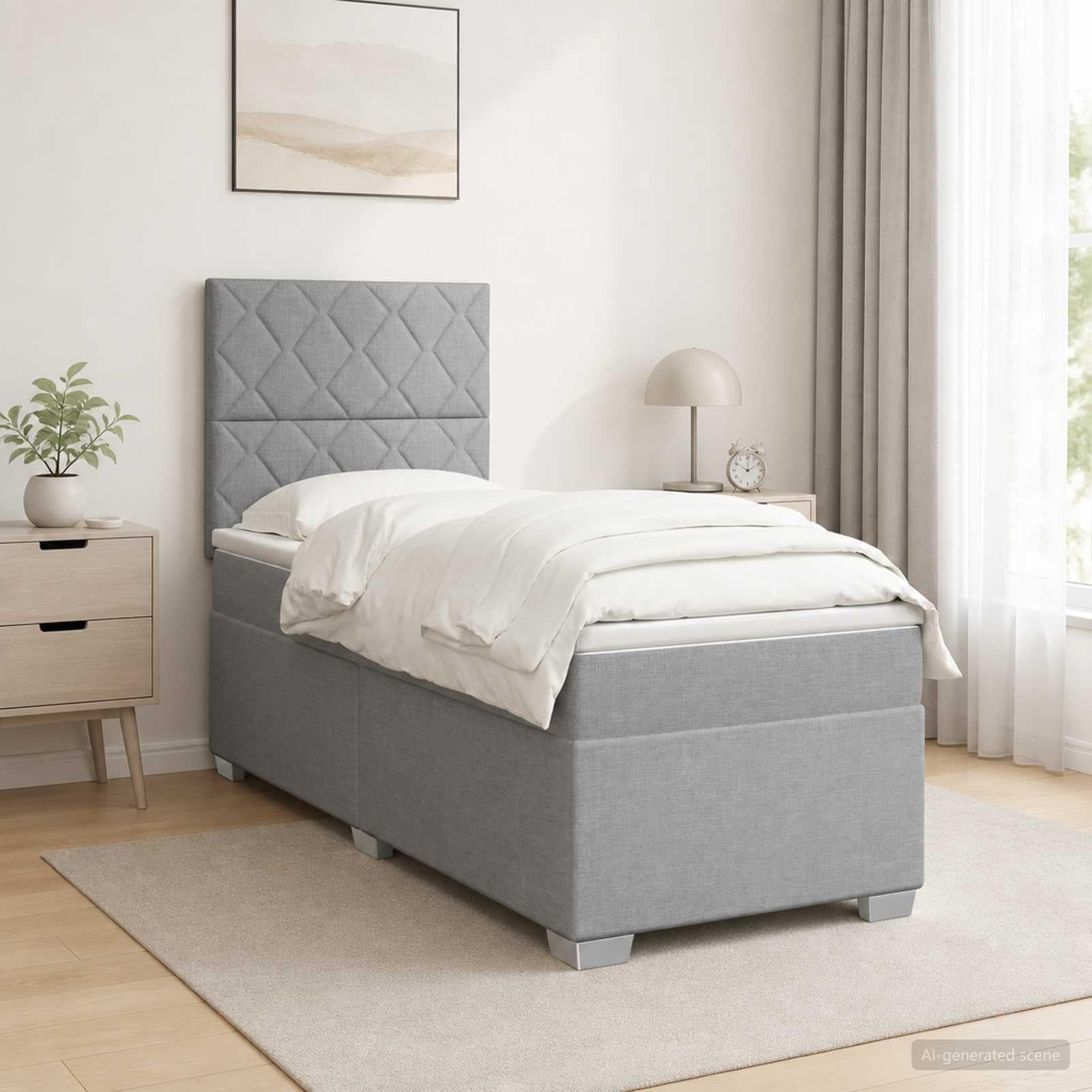 vidaXL Lit boxspring avec Matelas Gris Clair Simple Tissu