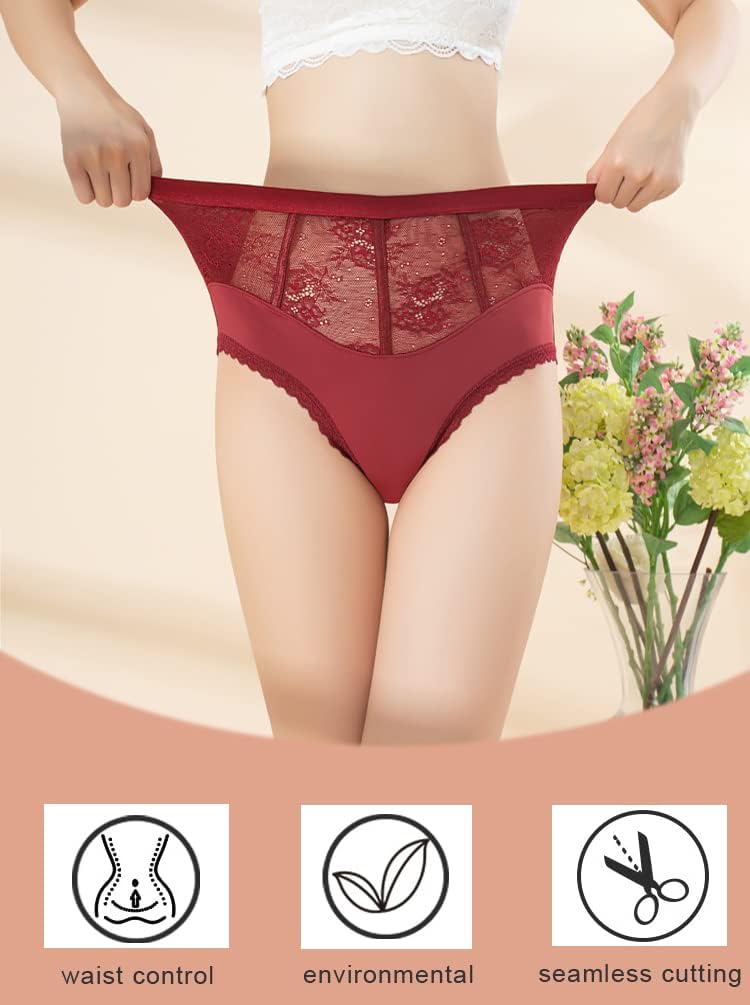 Women's Sexy Lace Panties High-Rise Tummy Control Lingerie Underwear Briefs Floral Lace Boy Shorts