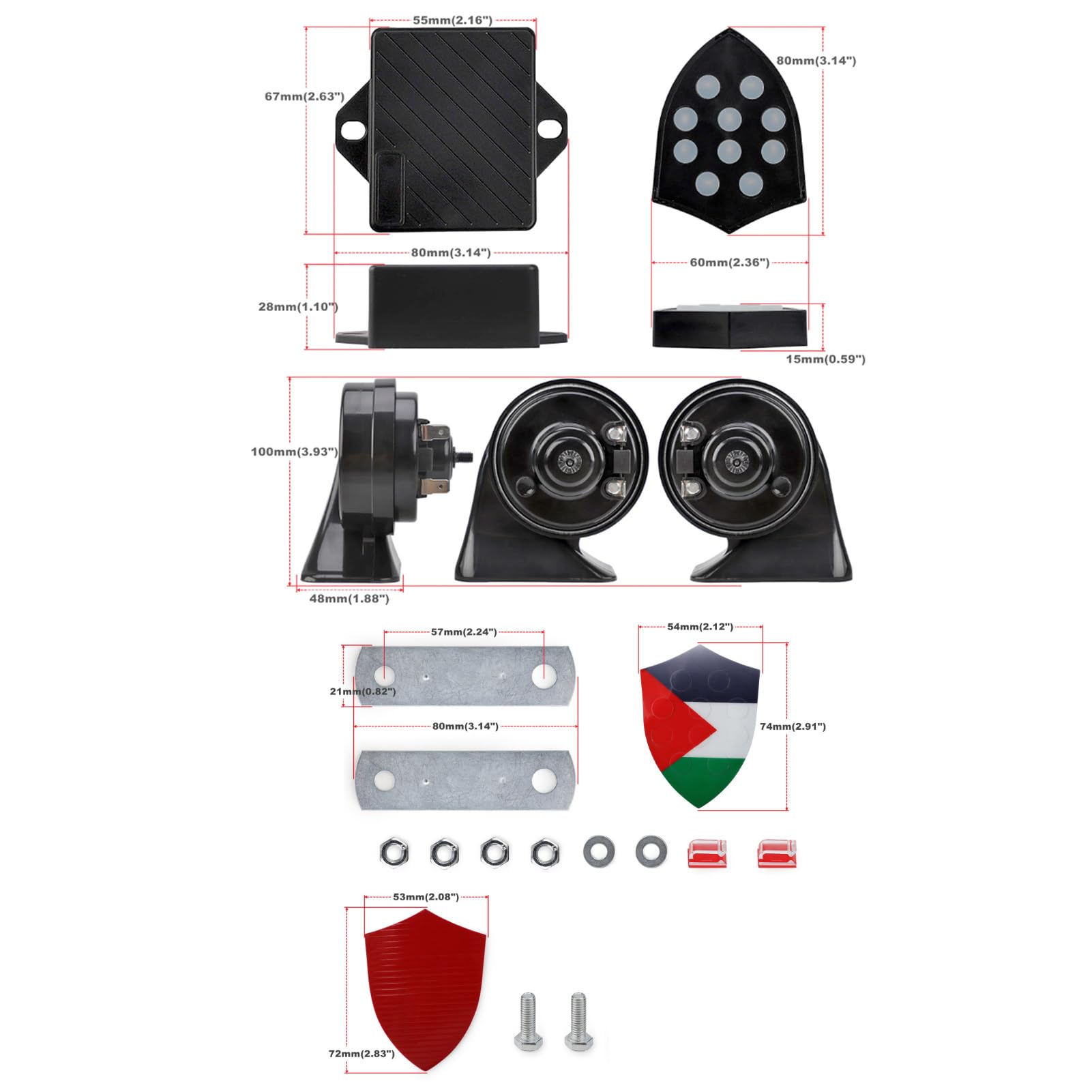 Aramox Clacson Elettronico, Clacson Auto 150dB con Telecomando Universale 12V, Compatibile Berline Camion SUV, Regolatore 10 Suoni Musicali, Modello YC102350-BK