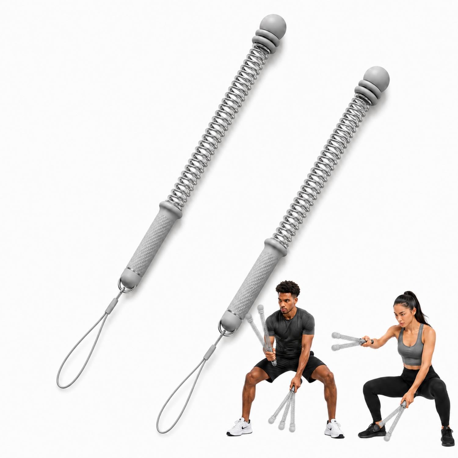 HIKENRI 2PCS Ropeless Battle Ropes for Workout,Portable Upgraded Adjustable Weight Rings,Mute Work Out Equipment For Home,Indoor Outdoor Home Gyms Strength fFtness Equipment(Grey)