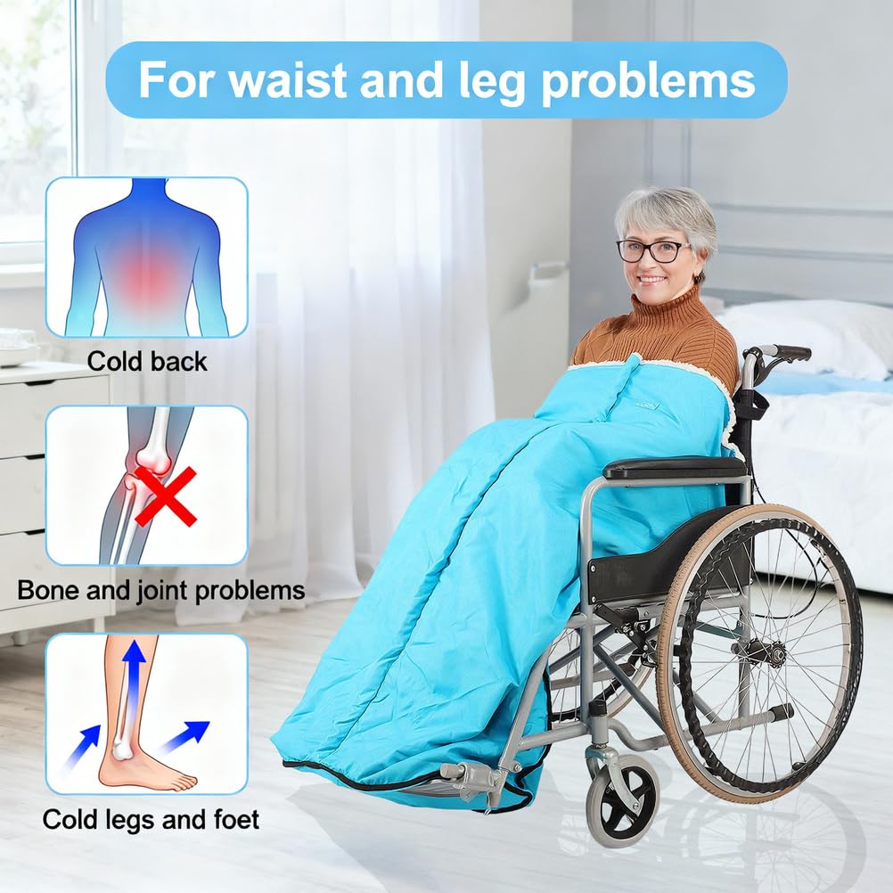 Manta impermeable para silla de ruedas para adultos, ligera, con cremallera, para personas mayores, forro polar de invierno, manta cálida para la parte inferior del cuerpo, funda para pies a prueba de