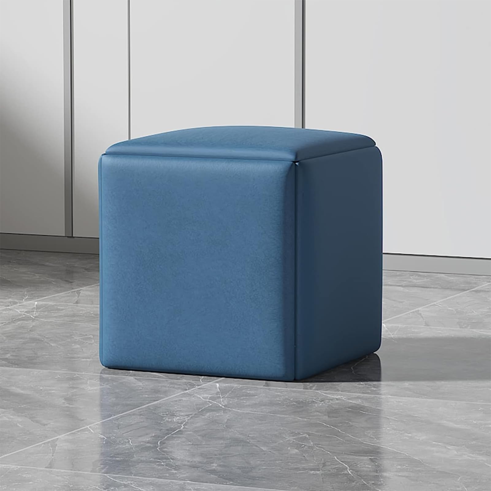 Pouf 5 in 1 con ruote, rivestimento e metallo, 35 x 35 x 35 cm, sgabello cubo versatile per divano, soggiorno e posti a sedere extra