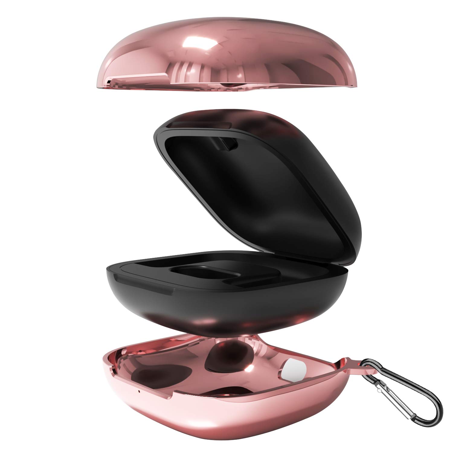 Hanlesi Case Compatible for Powerbeats Pro Case, Protective Case Compatible with Beats Powerbeats Pro Sport Headphones Carrying Case Anti-Lost Shockproof Cover with Carabiner(Rose Gold)
