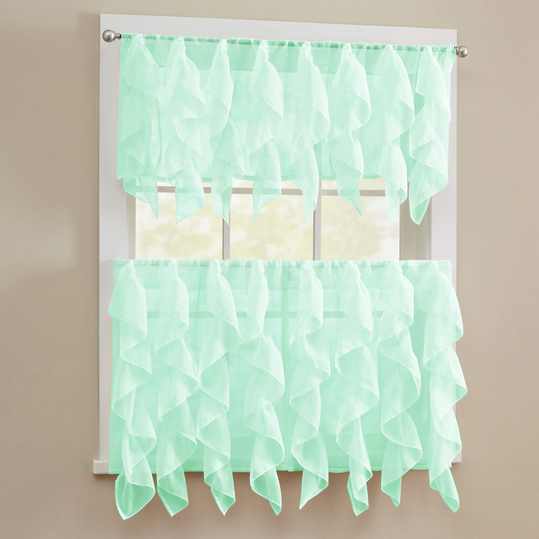 Sweet Home Collection Kitchen Curtains for Windows 40+ Styles &amp; Colors Swag, Valance, Tier Sets &amp; Panels Cafe Curtains for Farmhouse, Rustic, Modern Décor, Sheer Mint, 24" Tier Valance Set