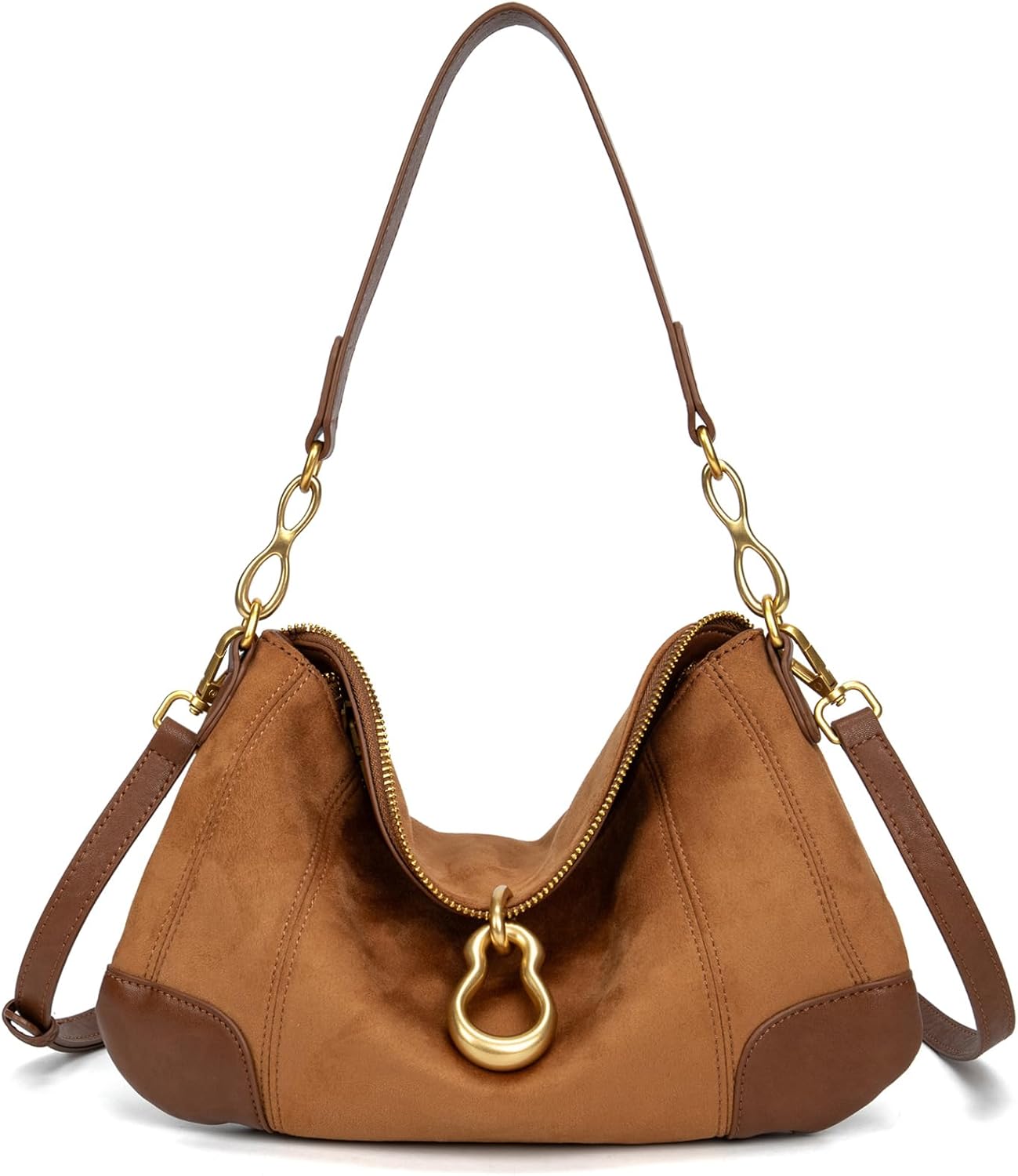 KingTo Shoulder Bag for Women Small Hobo Purse with Metal Pendant Embellished Retro Handbag Satchel