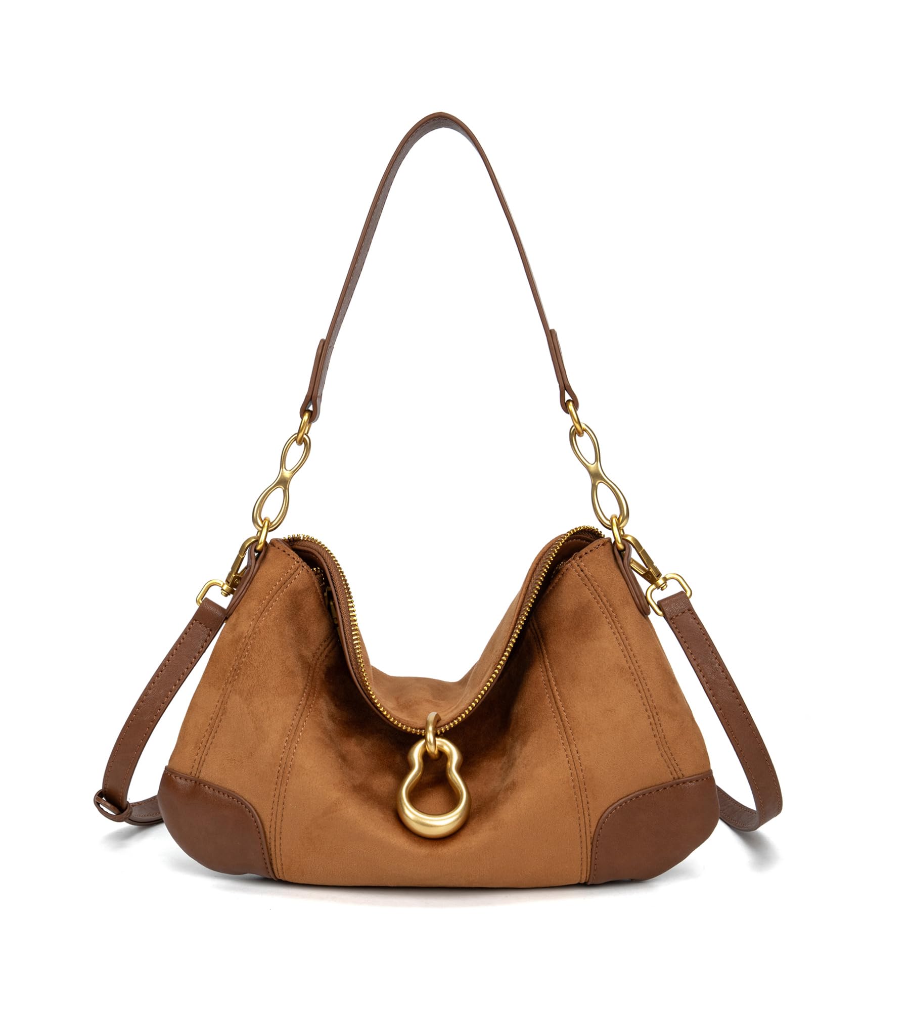 KingTo Small Hobo Shoulder Bag for Women, Retro Metal Pendant Satchel Purse (A-Brown)