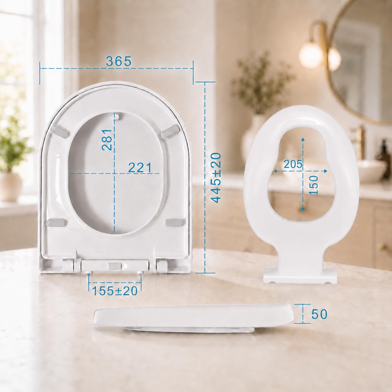 Abattant WC Familial Forme en D, Lunette de Toilette avec Siège Enfant Magnétique, Frein de Chute et Charnière Réglable, Siège de Toilette pour Adultes et Enfants, Démontage Rapide - Blanc