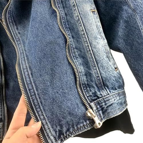 Men's Denim Biker Jean Jacket Classic Motorcycle Style Punk Coat Vintage Asymmetric Zipper Slim Fit Turn-Down Collar2