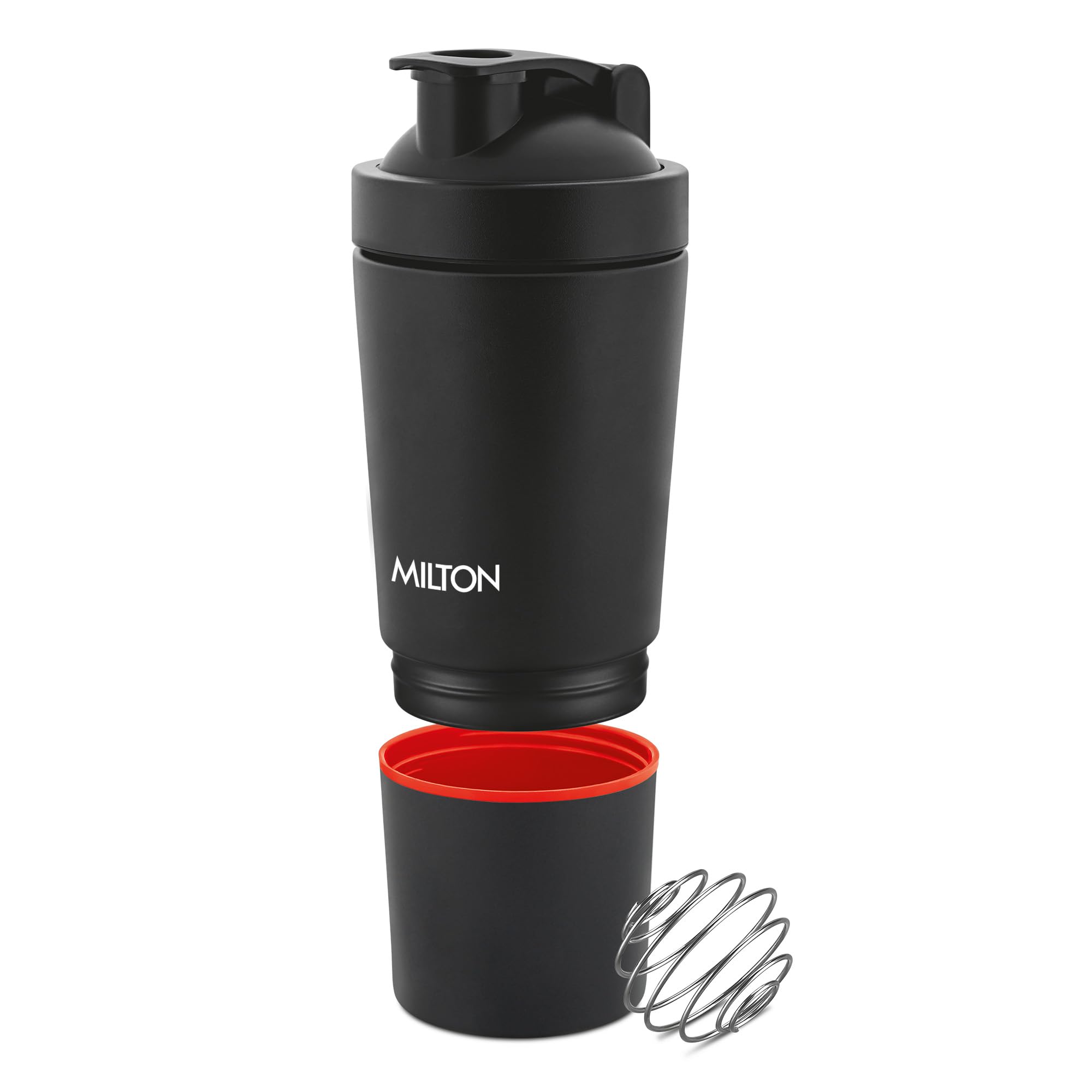 MILTON Pro Mix Ultra Shaker with Blending Ball, Black, Shakers for Protein Shake with detachable Storage Compartment, Leakproof, Fitness Freak, Gym Bottle for Men and Women BPA-Free (591ml + 200ml)-image-49