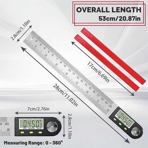 Flintronic 8/200mm Digital Angle Finder, Digital Inclinometer Protractor, Stainless Steel Protractor Angle Ruler with LCD Display, for Woodworking Construction Repairing