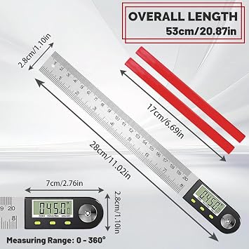 Flintronic 8/200mm Digital Angle Finder, Digital Inclinometer Protractor, Stainless Steel Protractor Angle Ruler with LCD Display, for Woodworking Construction Repairing