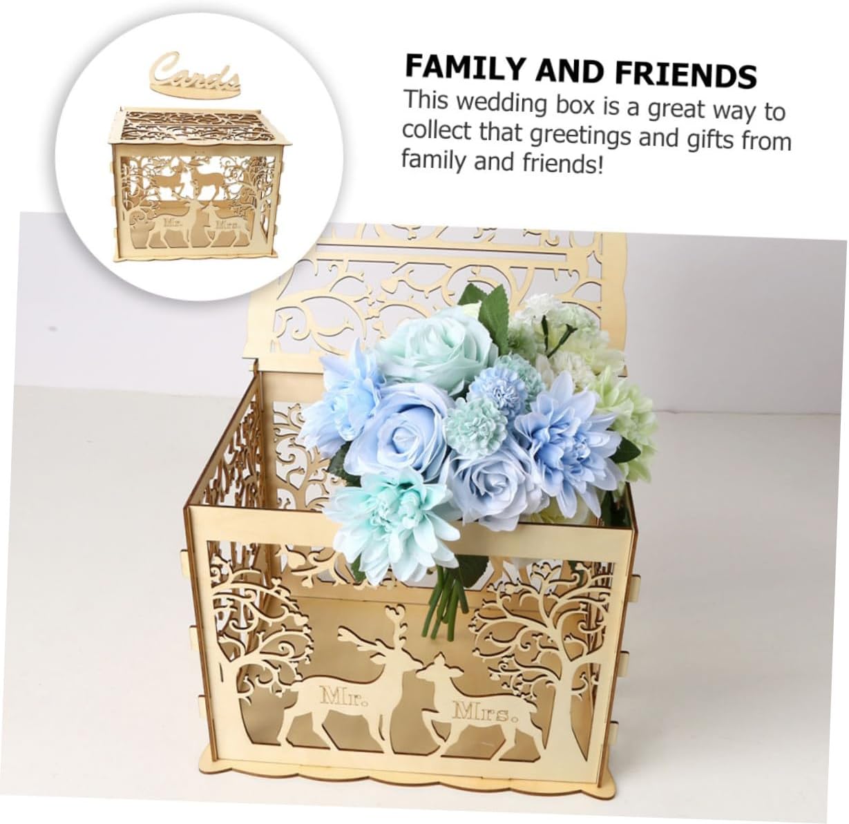 Cabilock Wooden Wedding Cards Box Large DIY Rustic Sign-in Greeting Cards Holder for Couples Wedding Supplies Keepsake Box Party Event Decoration