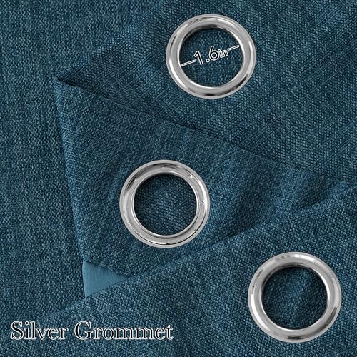 Image of NICETOWN Short Faux Linen Stone Blue Blackout Curtains 63 inches Long for Kitchen - Privacy Panels for Living Room Bedroom, Modern Farmhouse Style Easy Care Grommet Top, 2 Panels, W42 by L63