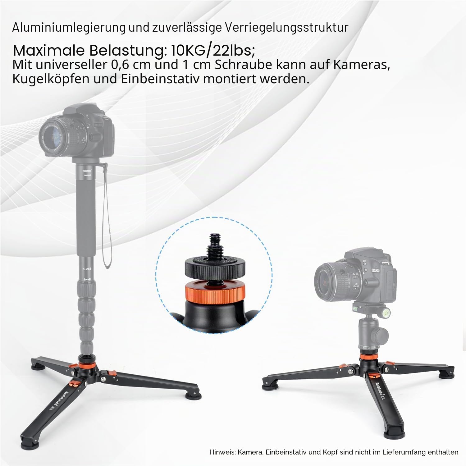 Koolehaoda Stativ Basis für Einbeinstative, Vergrößerte Standfüße Aluminium Mini Tischstativ mit 1/4"-3/8" Schraube für DSLR Kameras, Einbeinstativ, Fotografie Stick, Kugelkopf