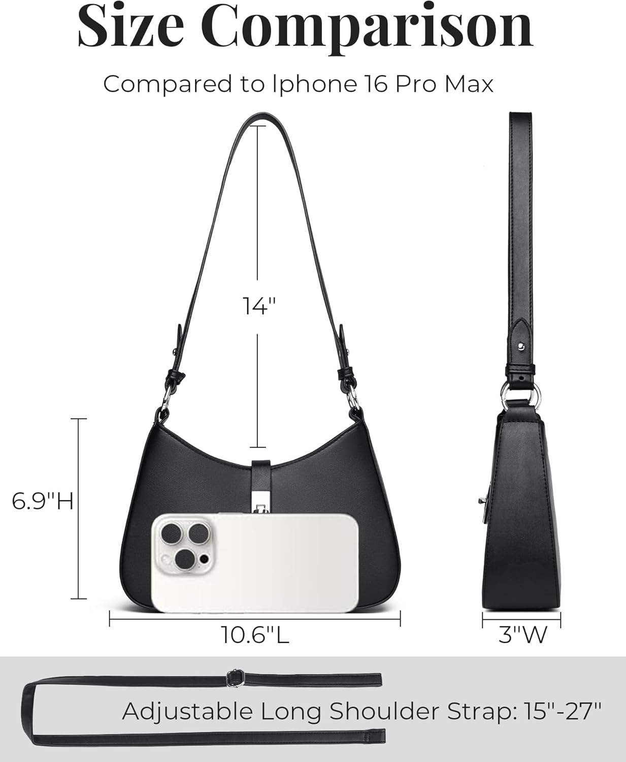 Micmores Shoulder Bag for Women, Convertible Crossbody Purse with Adjustable Strap, Vegan Leather Hobo Handbag for Daily Use