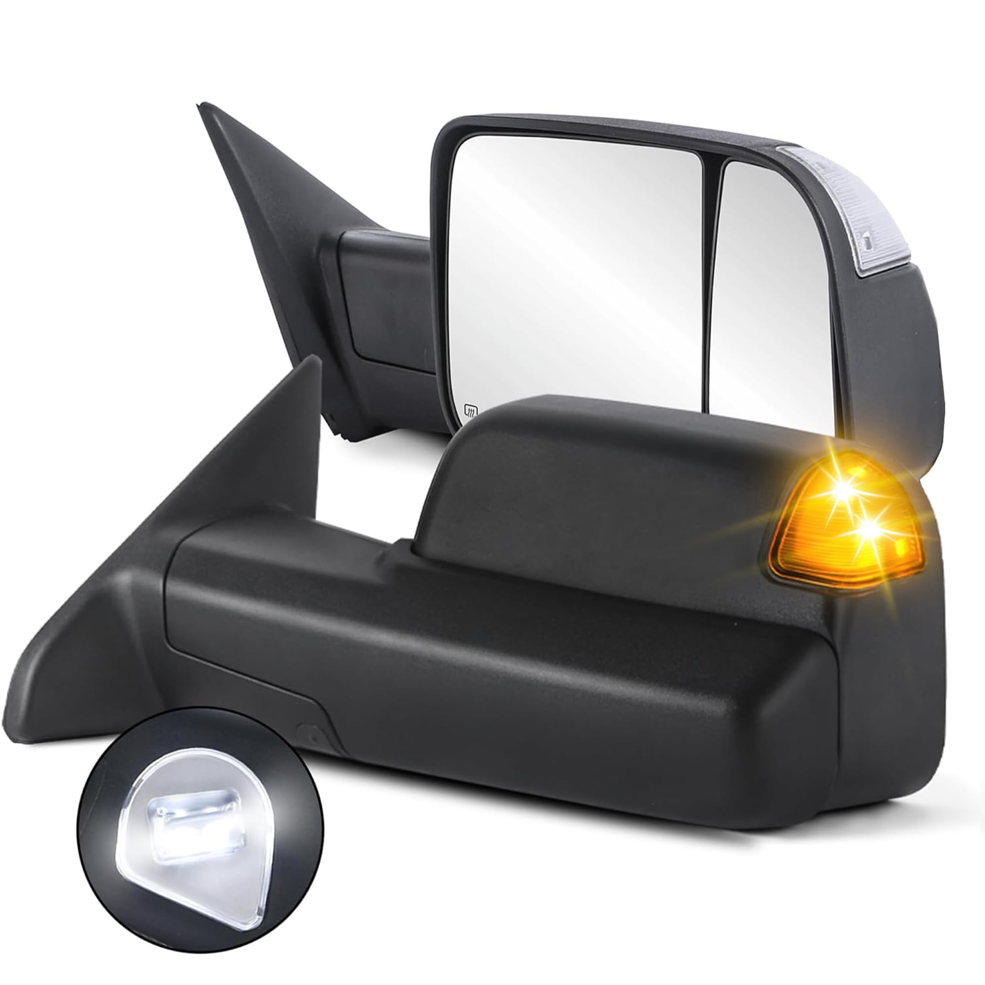 Towing Mirror Compatible for 2010-18 Dodge Ram 1500/2500/3500/2019-23 Ram 1500 Classic Power Heated Tow Mirrors, Black Side Mirrors w/LED Turn Signal Light (Left & Right)