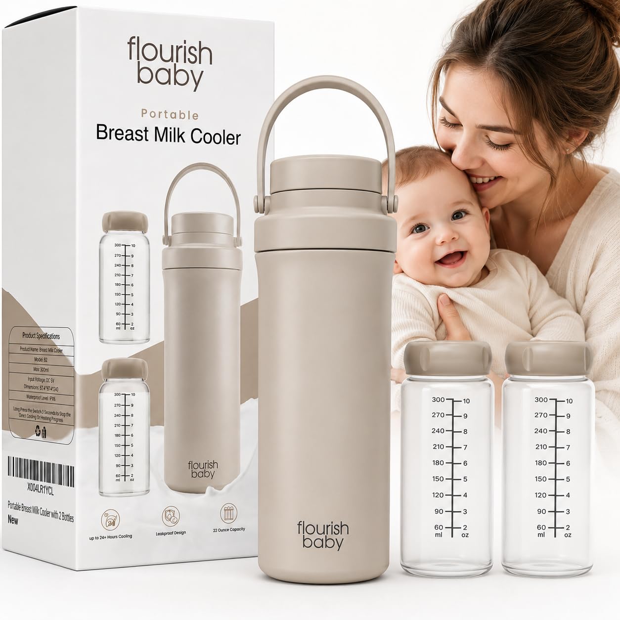 Reise-Muttermilchkühler, tragbarer Muttermilchkühler mit 24H+ Kühlung, 625 ml Fassungsvermögen, 2 Babyflaschen, auslaufsicher, BPA-frei, Aufbewahrung für gepumpte Milch und Formel