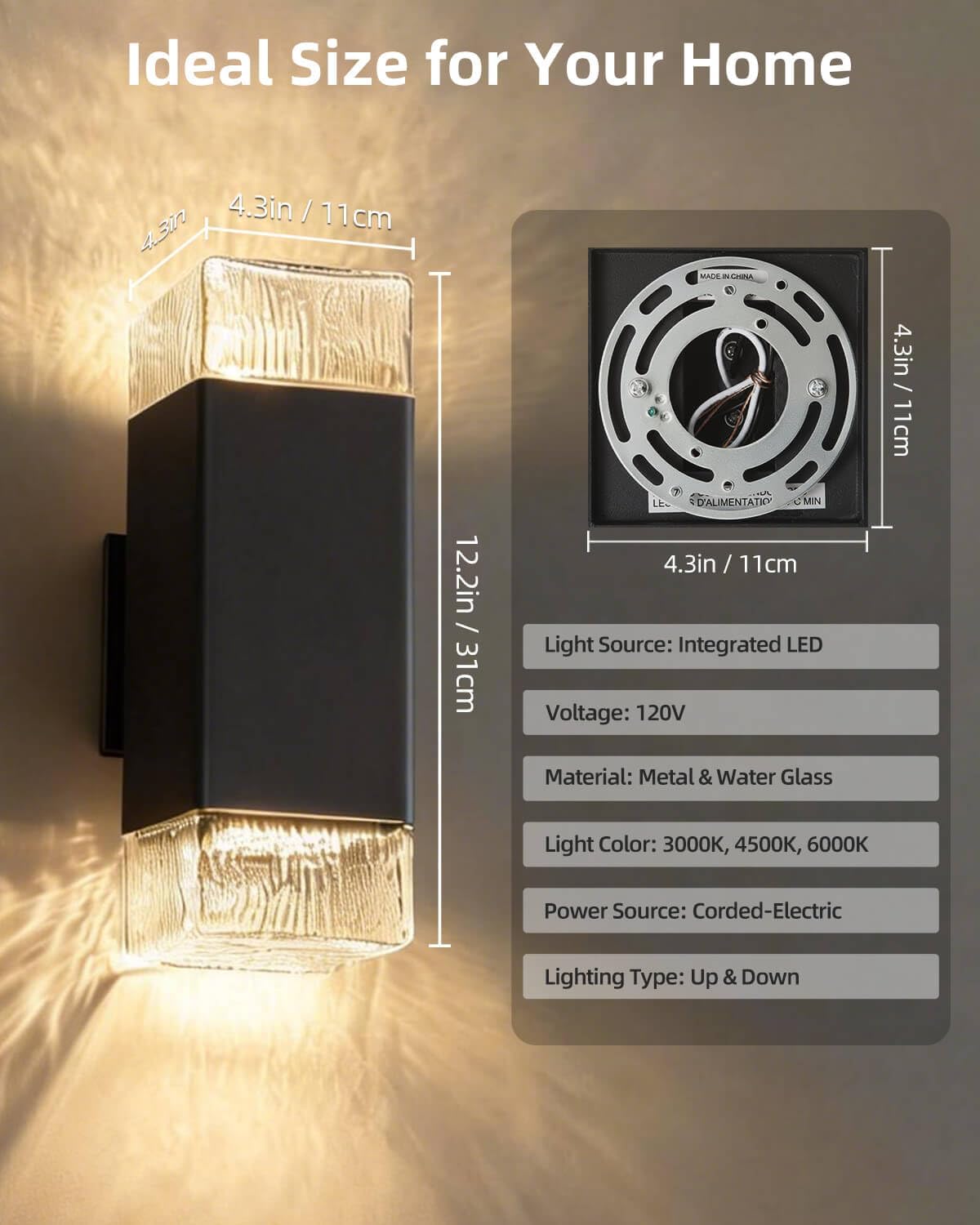 RAYVO Outdoor Wall Light, Modern Up and Down Exterior Lighting Fixture, 3CCT 3000K/4500K/6000K Adjustable Outdoor Wall Sconce, Waterproof Black Outside House Lights, Integrated LED for Porch Garage