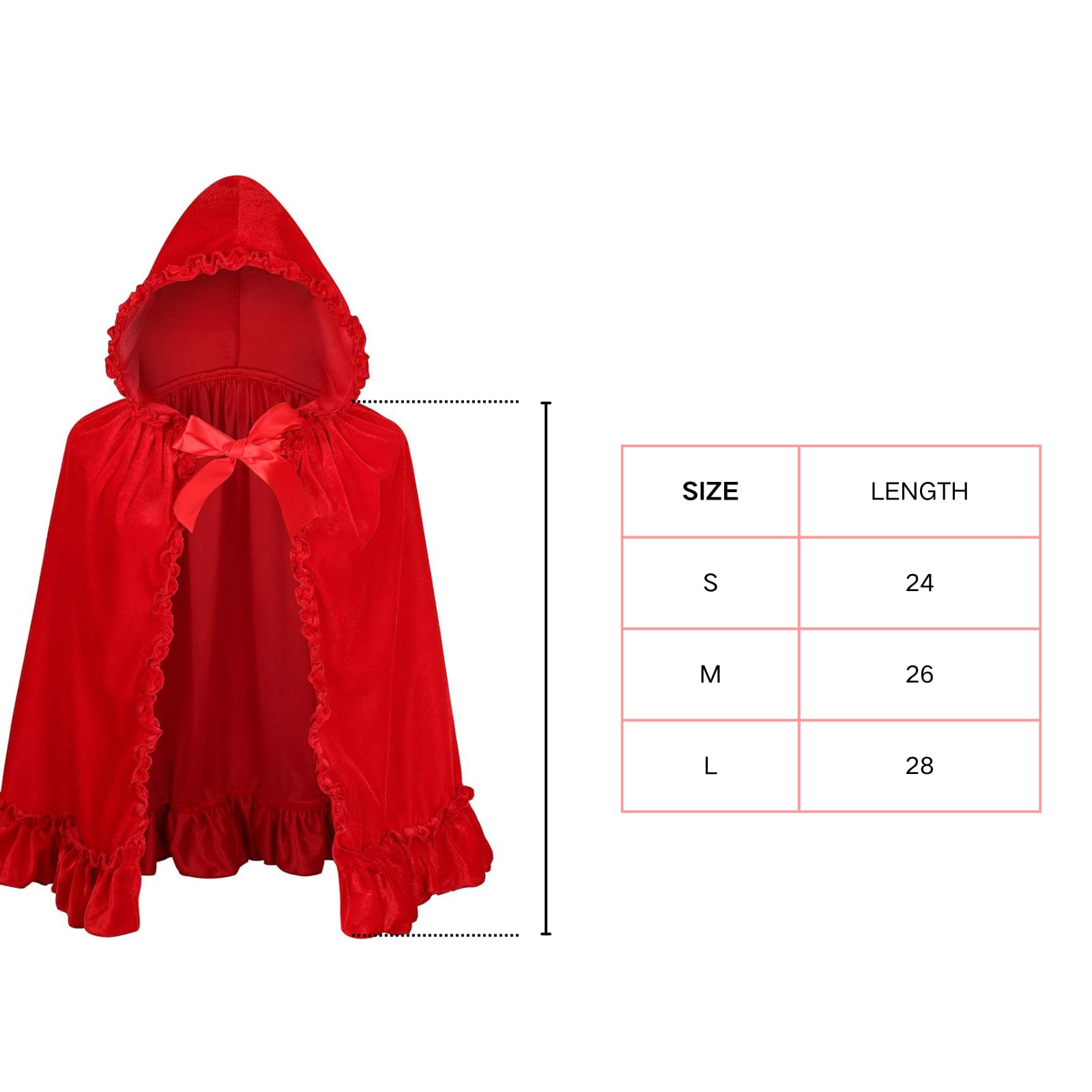 RRCBMD Little Red Riding Hood Cape Velvet Cloak for Halloween Christmas Cosplay Party Flower-bright red-S-23.62 inch - Image 3