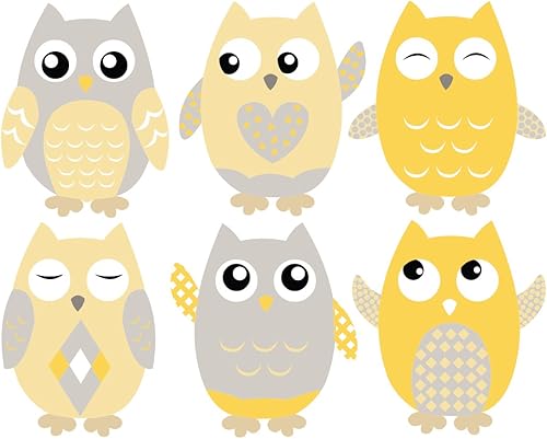 Miniatura 2 de Calcomanías de pared de tela de búho, juego de 6 calcomanías de pared de búhos, naranja, gris, blanco, no tóxico, reutilizable, reposicionable,