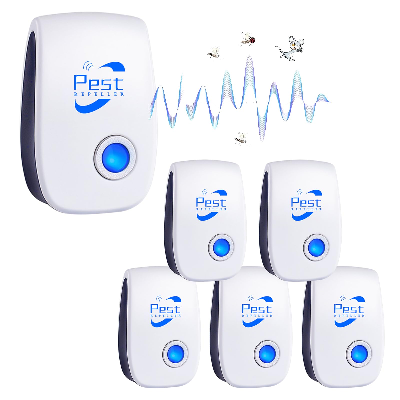 Repelente de plagas ultrasónico, 6 unidades, repelente de ratones, repelente de ratones, ultrasonidos y electrónicos, repelente de plagas para ratones, ratas, mosquitos, cucarachas, arañas, moscas