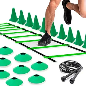 Kit Treino Agilidade Funcional Ginastica Futebol Treinamento em Casa Basquete Volei Cone de Agilidade + Chapeu Chines + Escada De Agilidade Verde