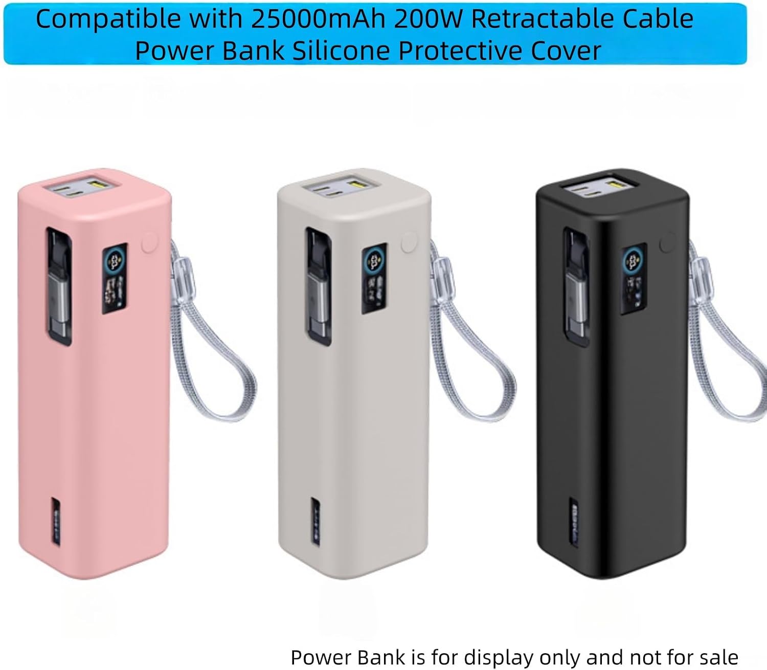 Silicone Protective Case Compatible with Baseus 25000mAh 200W Retractable Cable Power Bank (Model E0028Q), Shockproof Anti-Drop Cover with Lanyard, Precise Cutouts for Easy Charging (Gray)