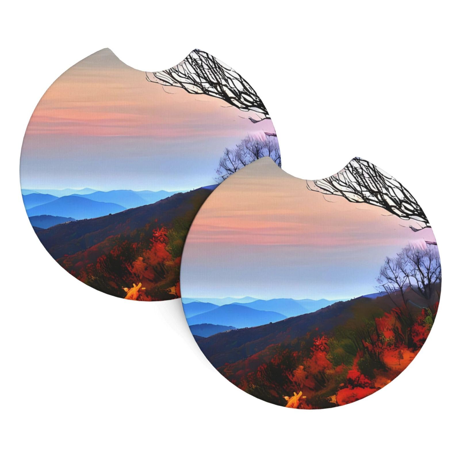2 Pack Car Coaster for Cup Holders Blue Ridge Mountains Car Cup Coaster 2.7" Neoprene Non-Slip Automotive Cup Mat Universal Auto Car Interior Accessories for Women Men Cup Pad