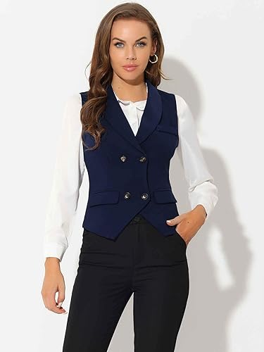 Miniatura 3 de Allegra K Chaleco de traje para mujer, chaleco elegante con solapa de negocios con doble botonadura