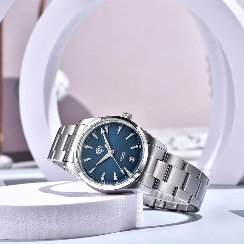 Orologio da uomo automatico NH35A in acciaio inossidabile meccanico 100 m impermeabile orologio da polso per uomo, quadrante in zaffiro, data automatica